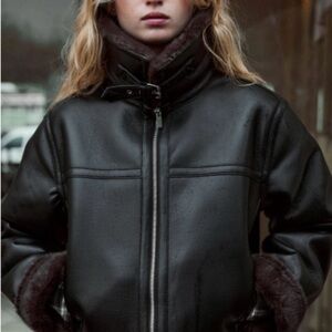 Zara Black Leather Jacket with Fur Lining